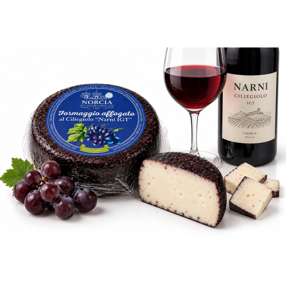 Norcia kravský/ovčí sýr s vínem ciliegiolo di narni IGT 320g