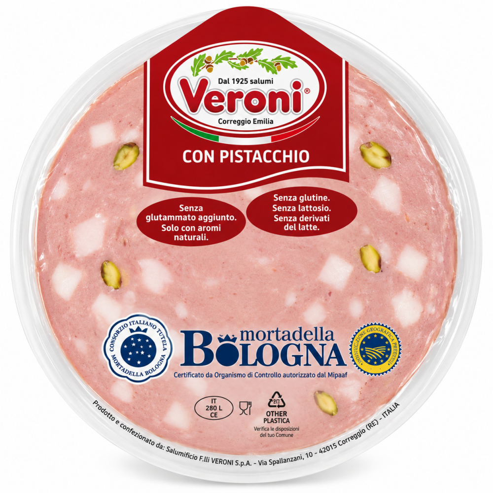 Veroni salám měkký mortadella bologna s pistáciemi kráj. 180g