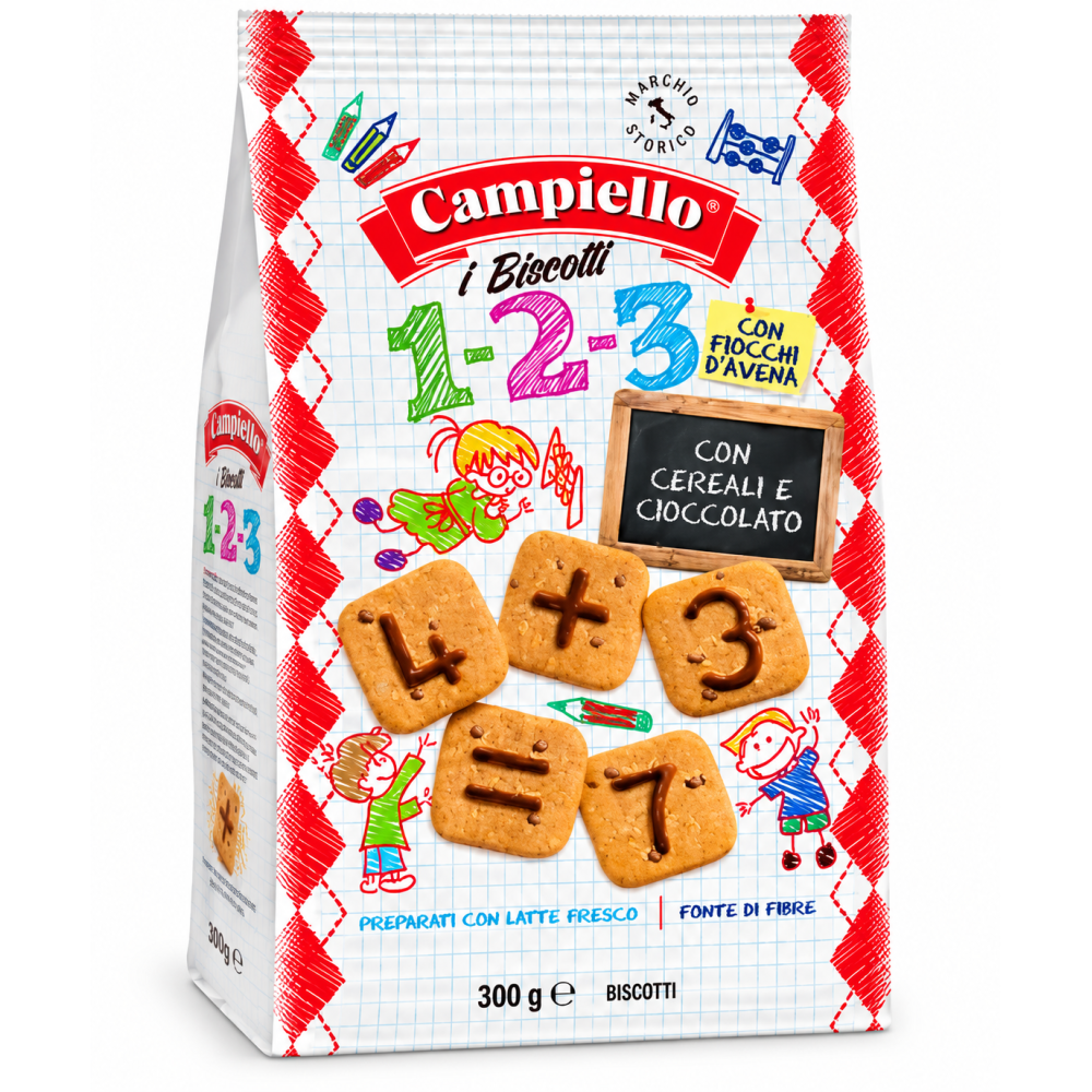 Campiello sušenky čísla s cereáliemi a čokoládou 350g