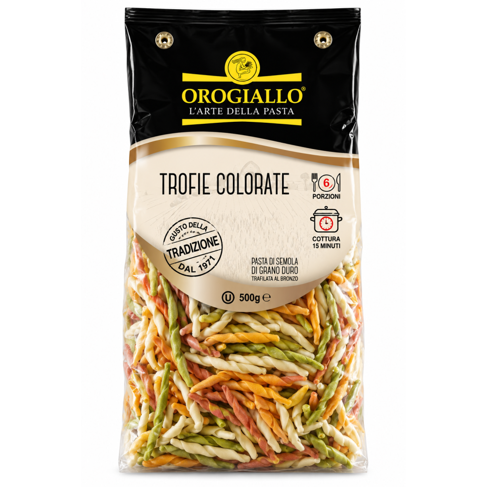 Orogiallo trofie barevné těstoviny sušené bezvaječné 500g