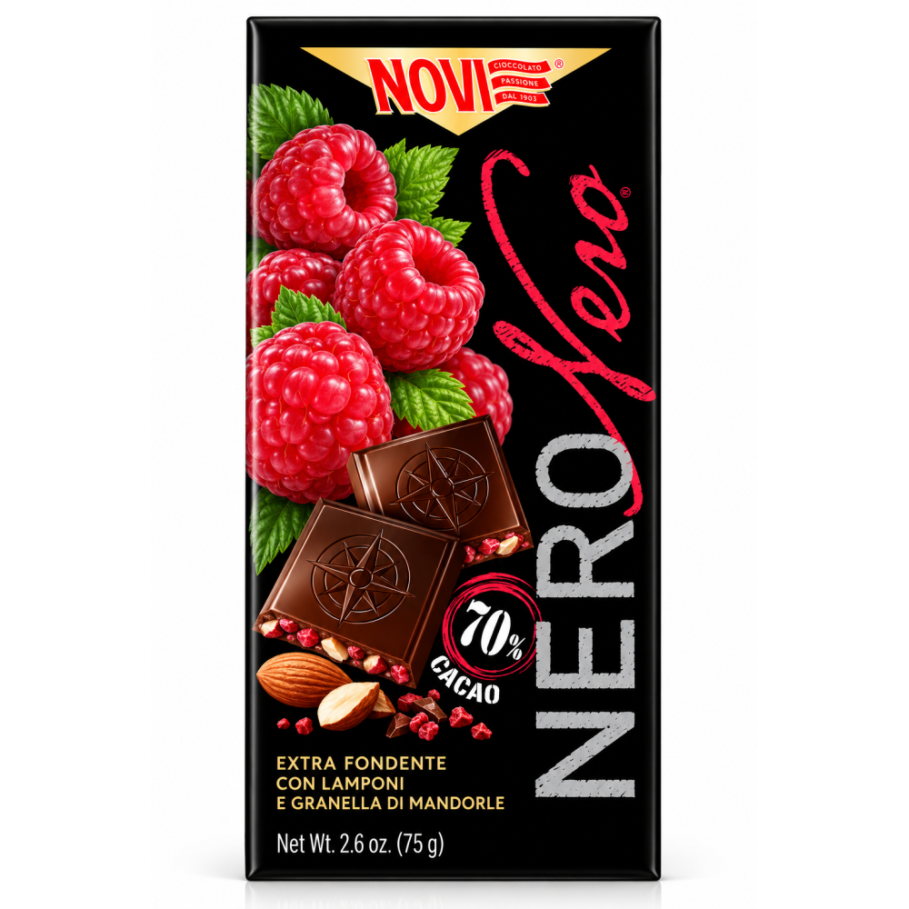 Novi nero 70% čokoláda s malinami a mandlemi 75g