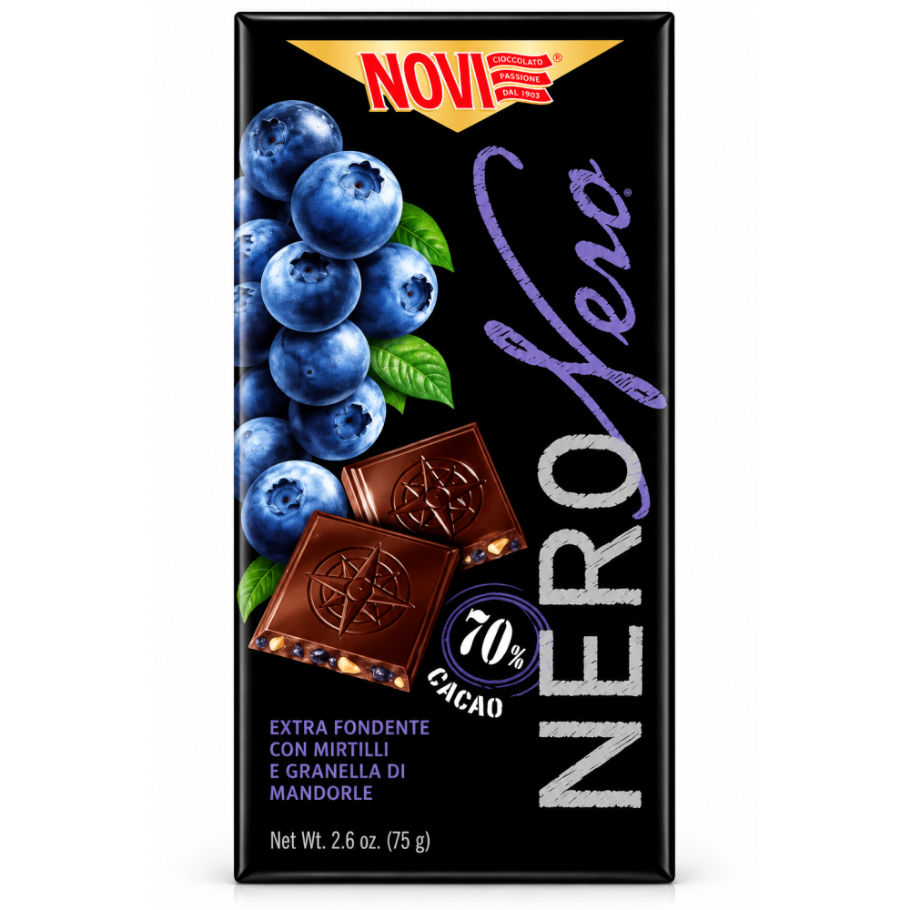 Novi nero 70% čokoláda s borůvkami a mandlemi 75g