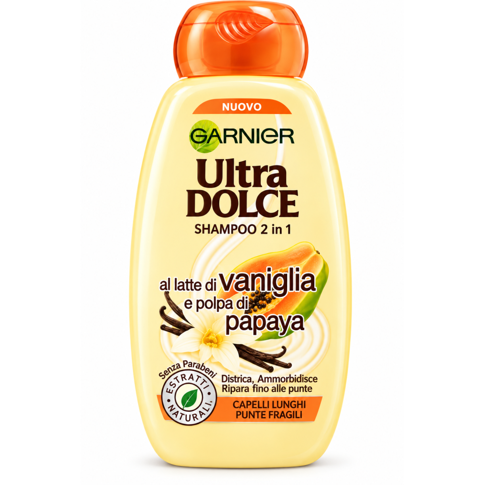 Garnier ultra dolce šampon 2 v 1 s vanilkou a papayou 250ml