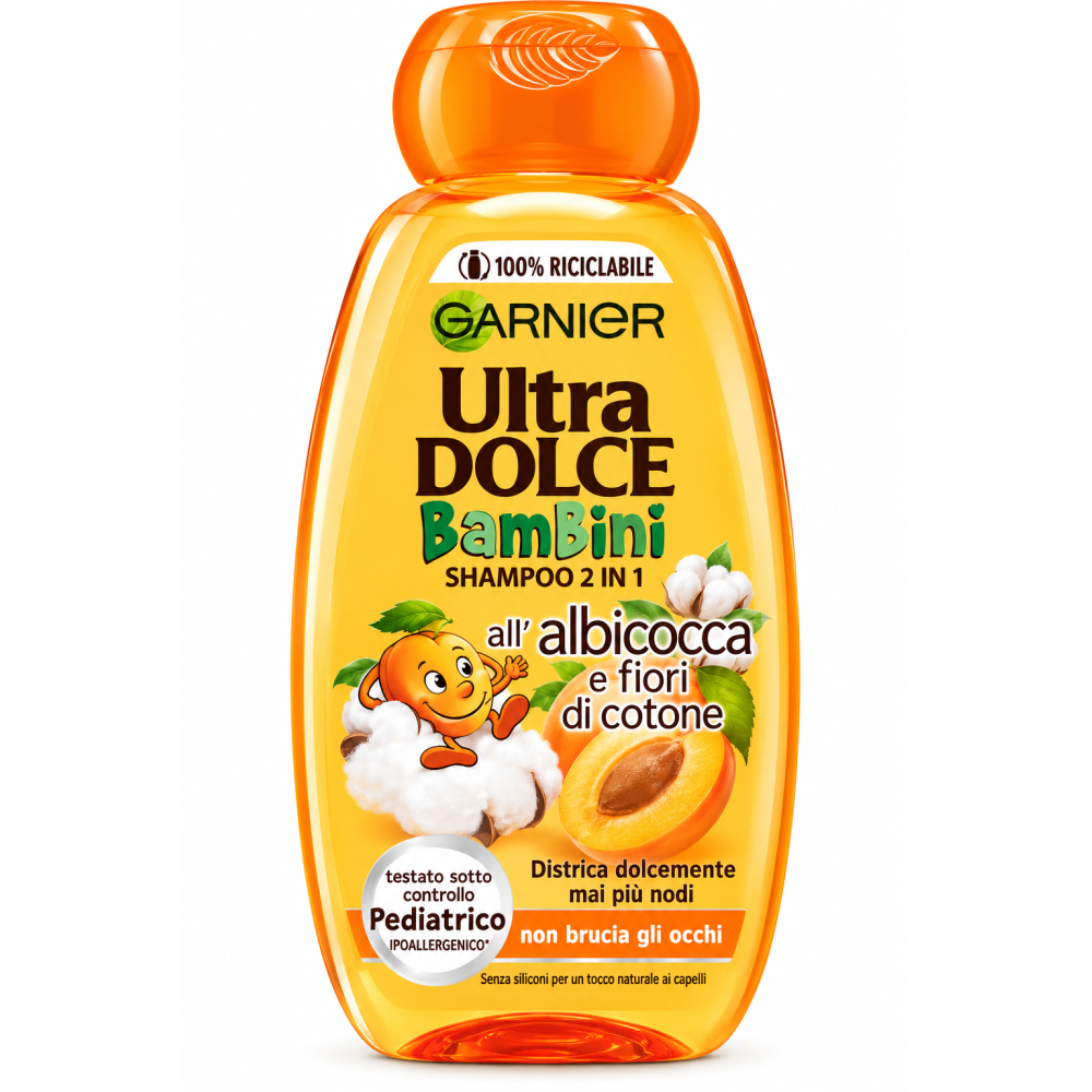 Garnier ultra dolce dětský šampon 2 v 1 meruňka a bavlna 250ml