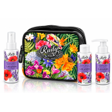 Rudy dárková sada v kosmetické tašce levandule sprchový gel+parfemovaný sprej+tělový krém 3x100 ml