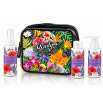 Rudy dárková sada v kosmetické tašce levandule sprchový gel+parfemovaný sprej+tělový krém 3x100 ml