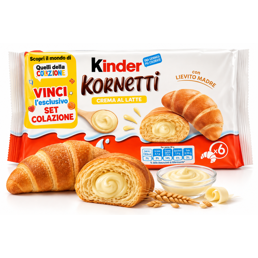 Ferrero kinder kornetti crema al latte s náplní mléčného krému 6 ks 270g