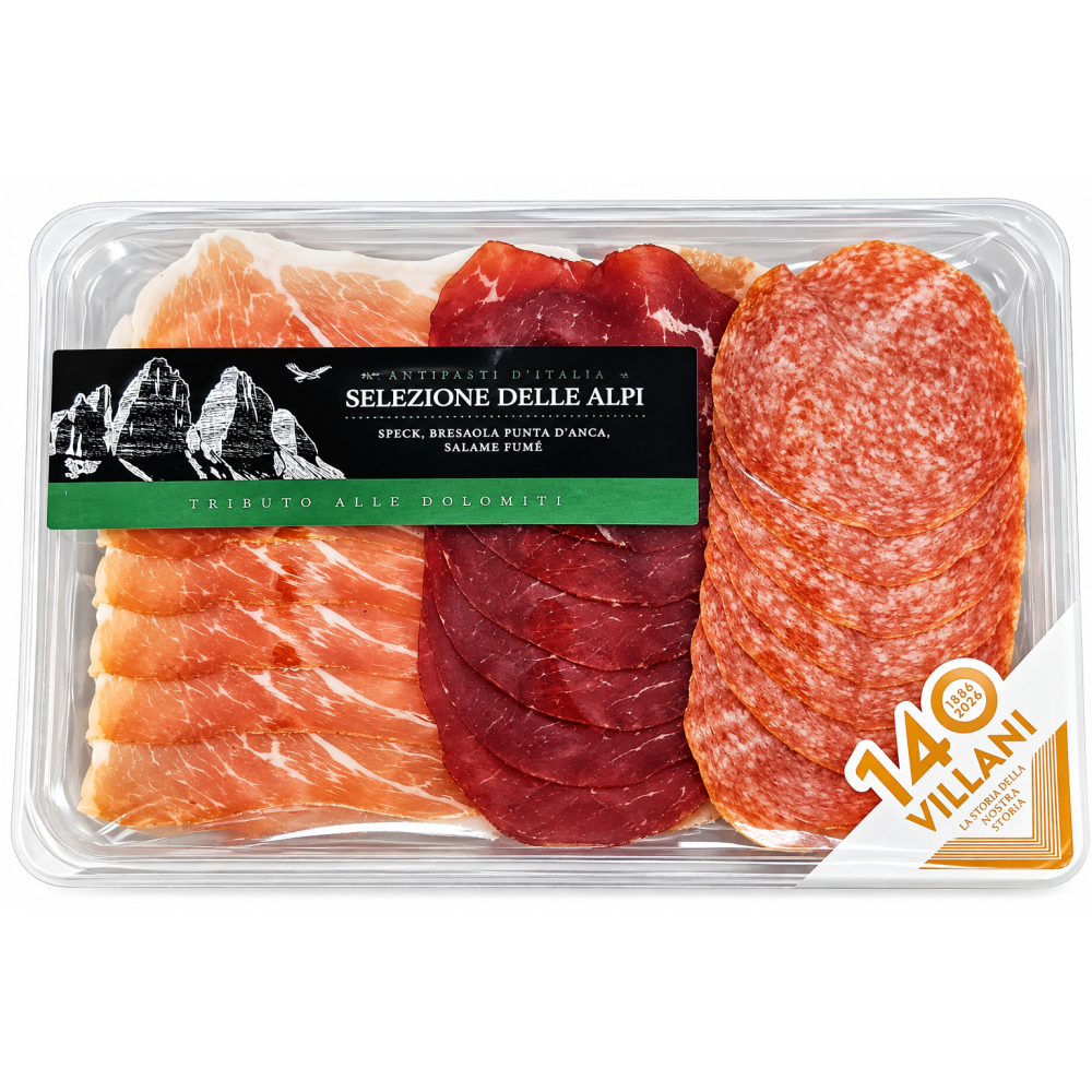 Villani selezione delle alpi italské uzeninové antipasti 3 druhy 140 g