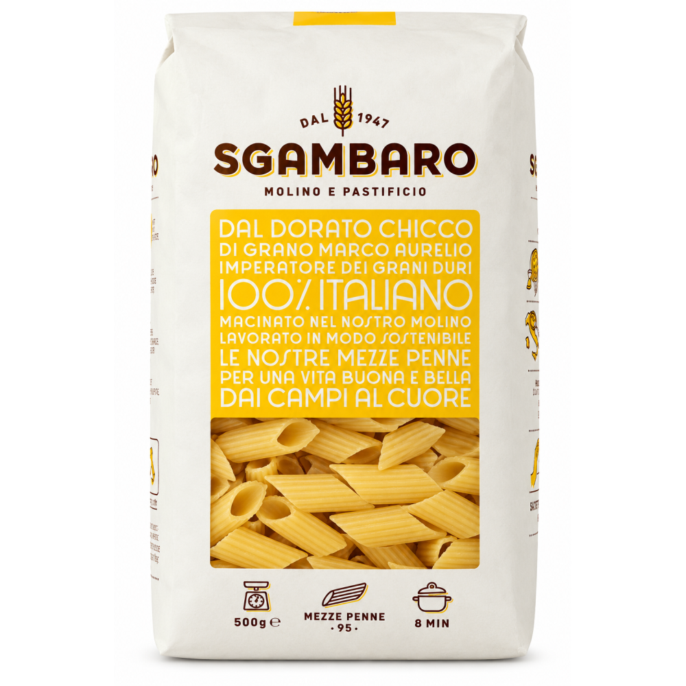 Sgambaro sušené bezvaječné těstoviny mezze penne traf.al bronzo 500g