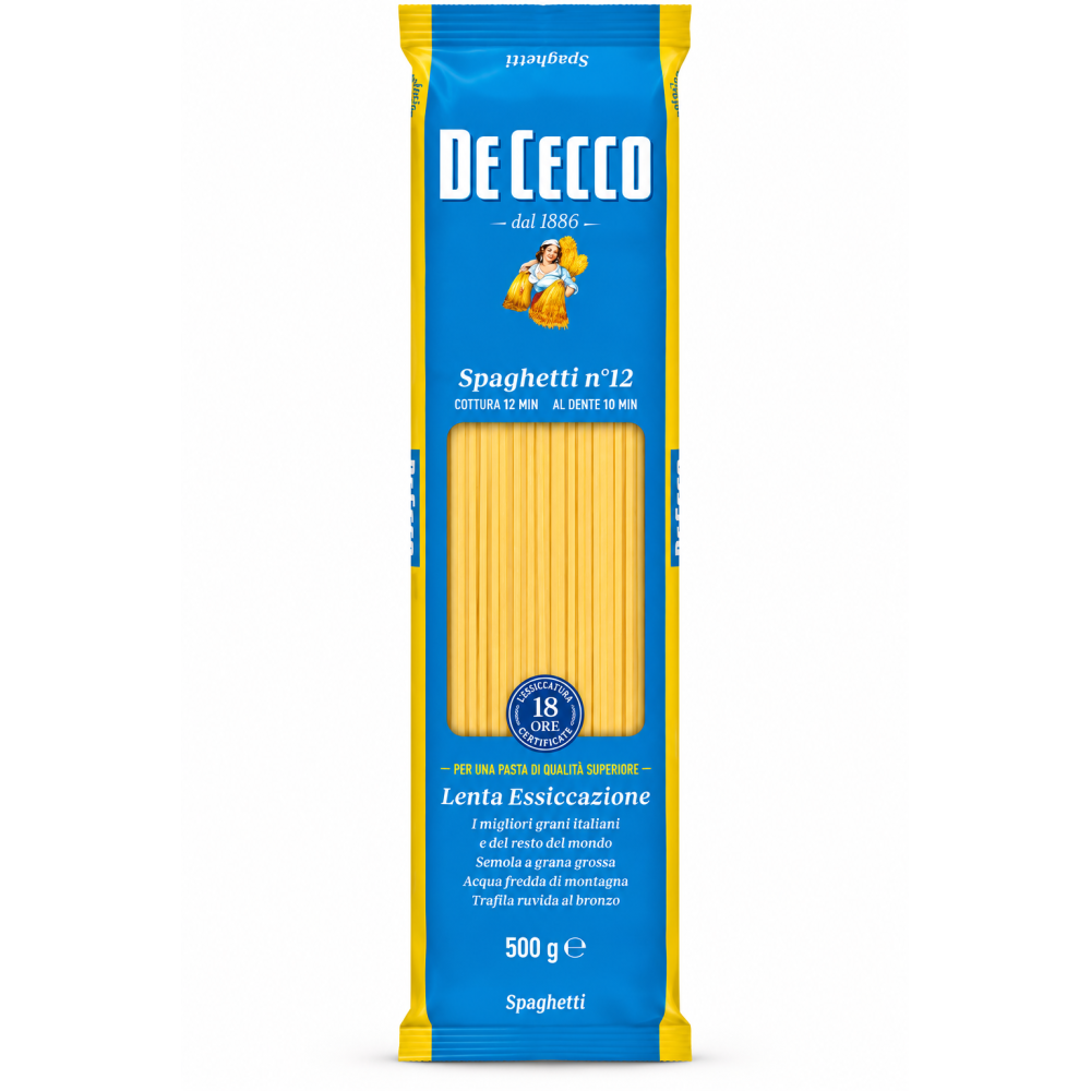 De cecco spaghetti n.12 sušené bezvaječné těstoviny traf.al bronzo 500 g