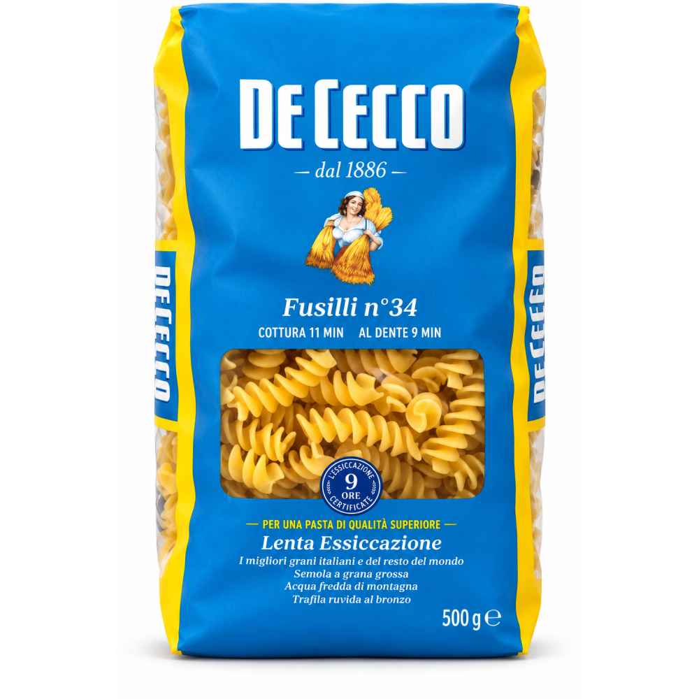 De cecco fusilli n.34 sušené bezvaječné těstoviny traf.al bronzo 500g