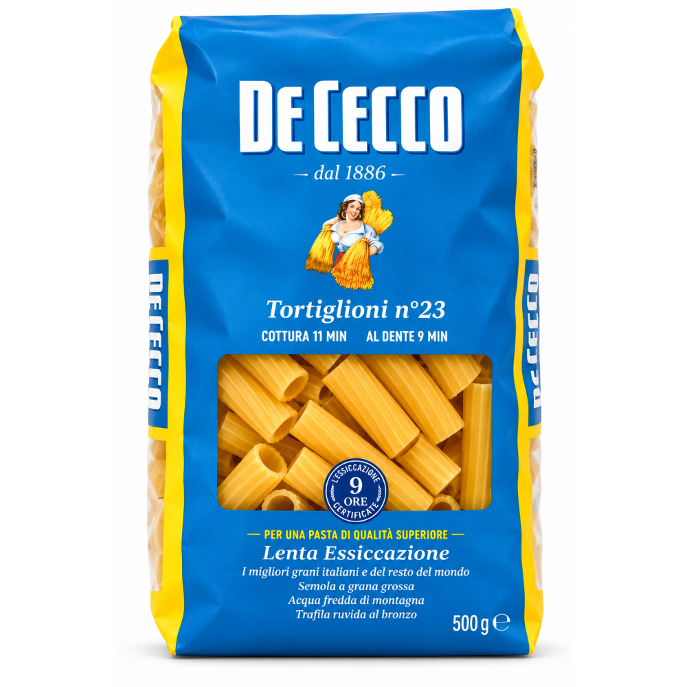 De cecco tortiglioni n.23 sušené bezvaječné těstoviny traf.al bronzo 500g