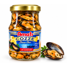 Amati cozze linea oro mušle ve vlastní šťávě 200g