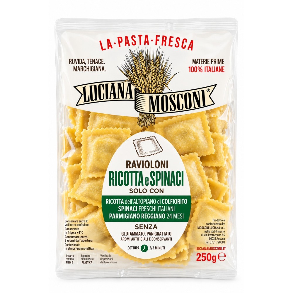 Luciana mosconi ravioloni ricotta a špenát čerstvé těstoviny 250g