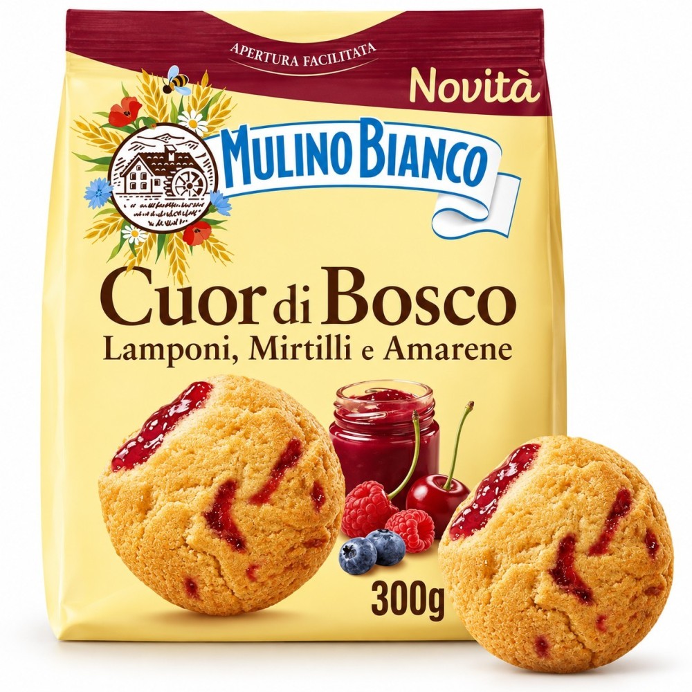 Mulino bianco sušenky cuor di bosco s náplní malin,borůvek a třešní 300g